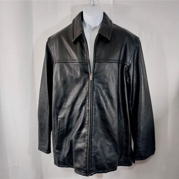 WILSONS LEATHER! THICK, LUXE BLACK GENUINE LEATHER STADIUM LENGTH JACKET! SZ L - Picture 2 of 13